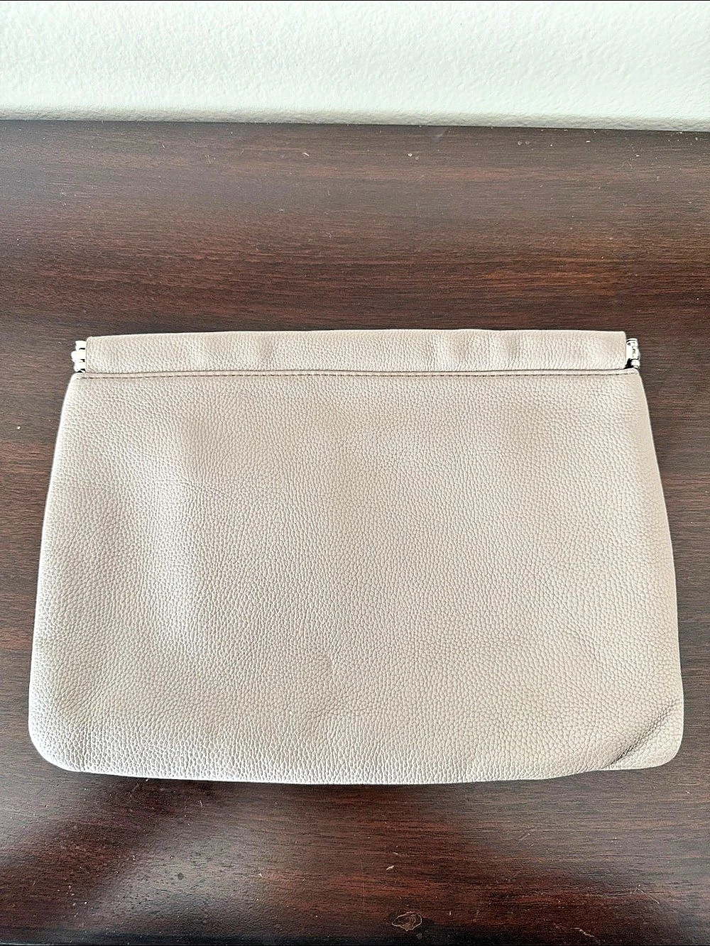 Leather-Texture Clutch in Beige